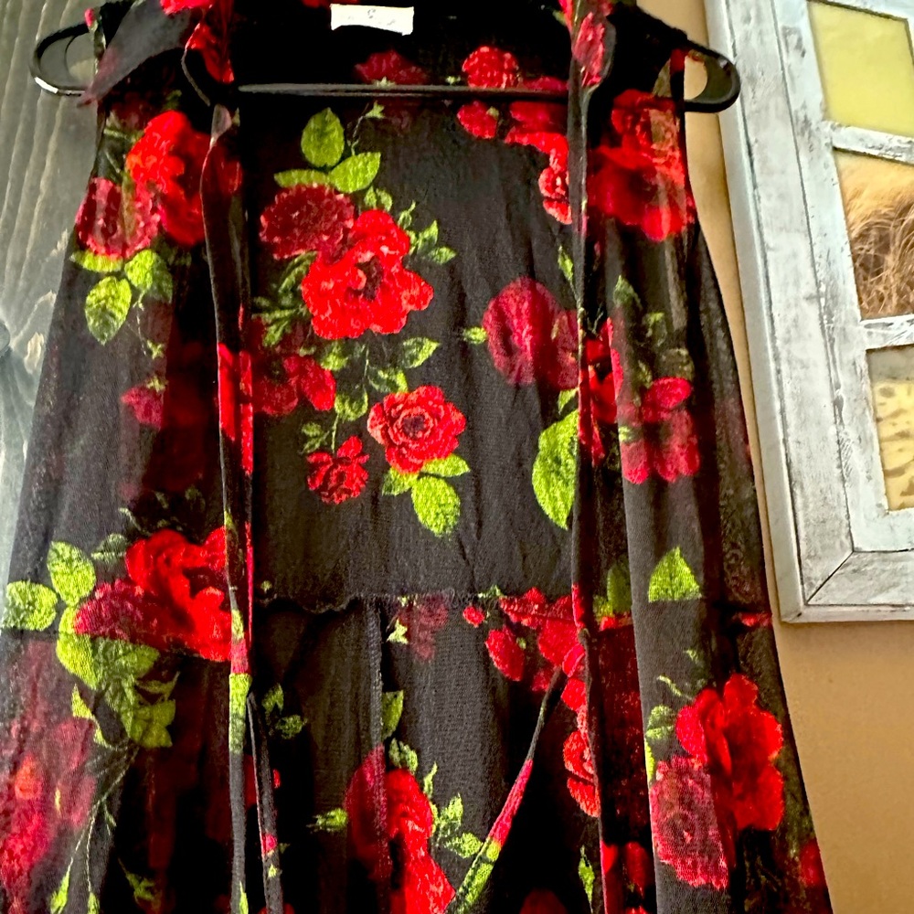 Open Front Flowy Drape Lightweight Duster Vest Roses Made in China